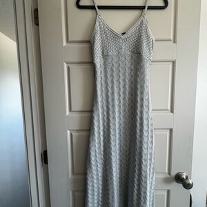 Hollister Light Gray Crochet Maxi Slip Dress with Spaghetti Straps